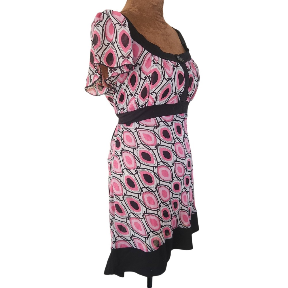 Vintage Rue 21 Y2K Blouse Size XL Pink Retro Print Tie Back Top Short Sleeve - Picture 2 of 8